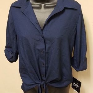 Navy blue women's button up blouse NWT Size M